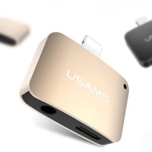 تبدیل AUX و شارژر لایتینگ اپل buy price USAMS 2 in 1 For Lightning to 3.5mm Aux audio Plug charging Adapter 2